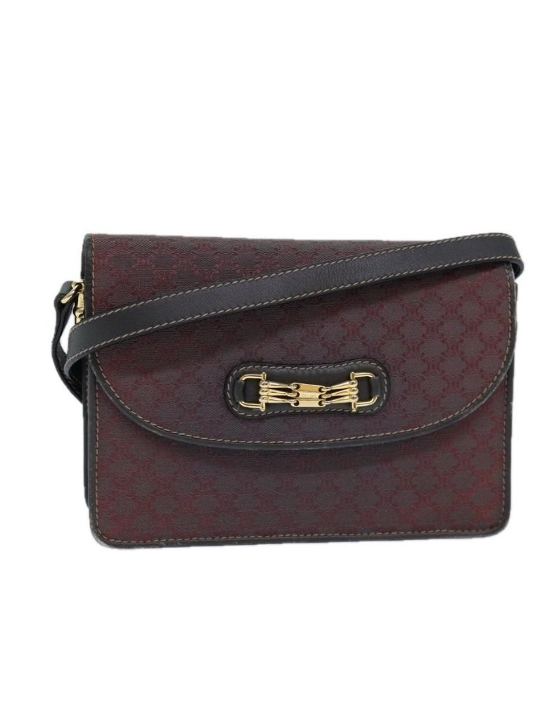 Authentic Celine Macadam Canvas Shoulder Bag Gray Gold